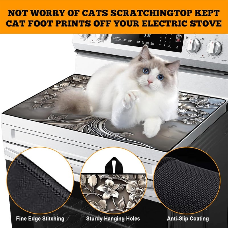 AOHMPT Multi-Design Silicone Stove Cover for Glass/Electric Stoves - 3-in-1 Heat-Resistant Protector Mat, Non-Slip Drying Rack 30" L x 21" W - Image 4